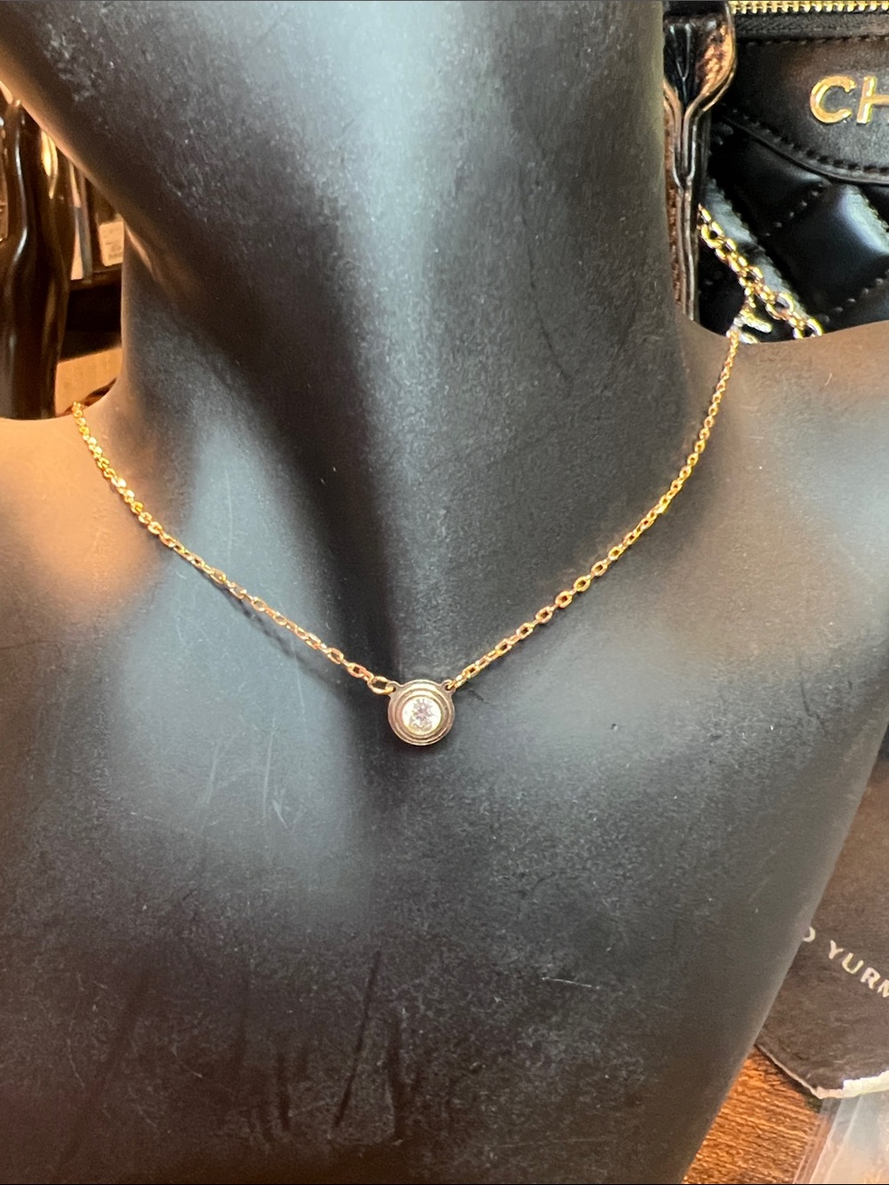 Gold Chain Necklace with Round CZ Pendant - Unbranded